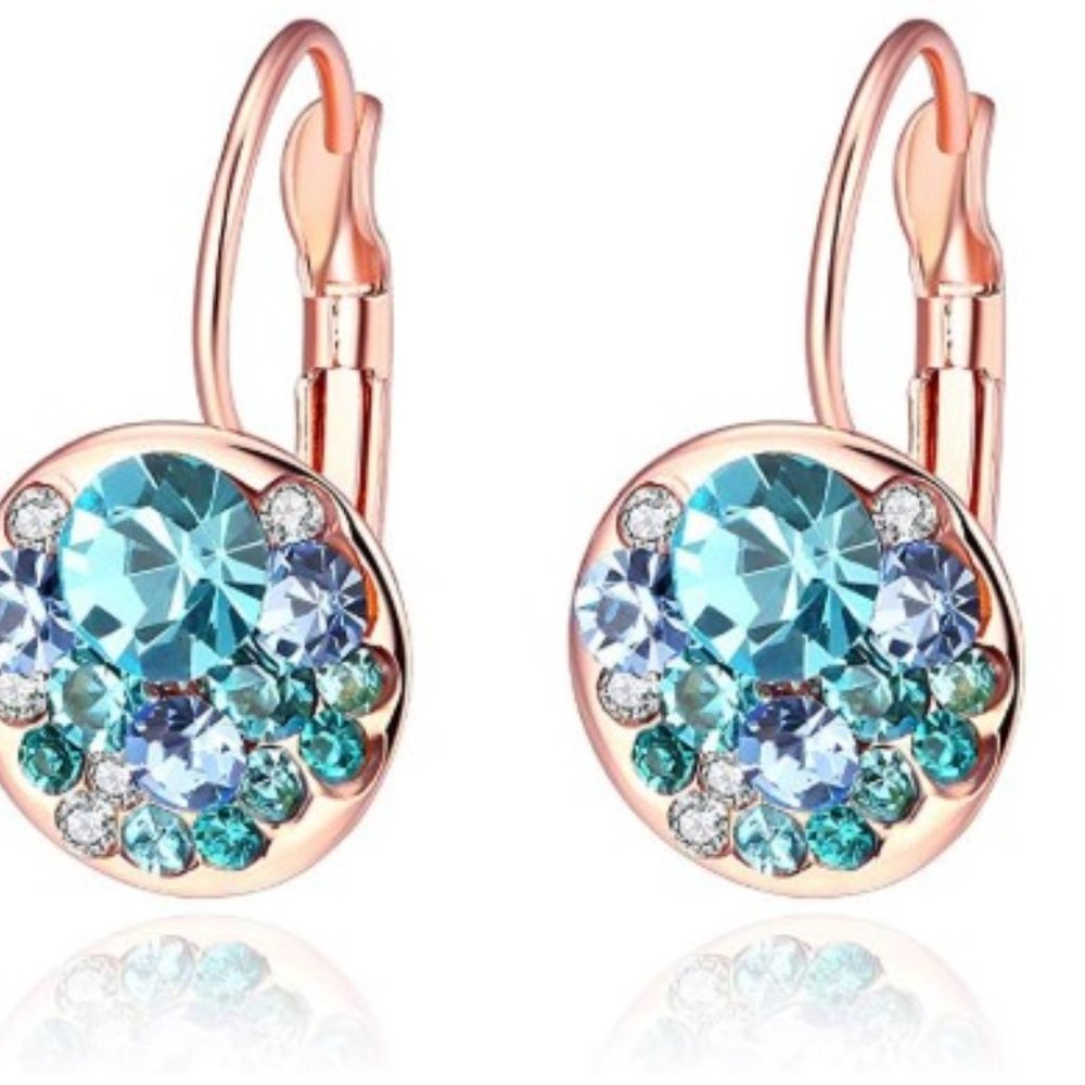 Rose Gold & Sea Blue Swarovski Crystal Earrings